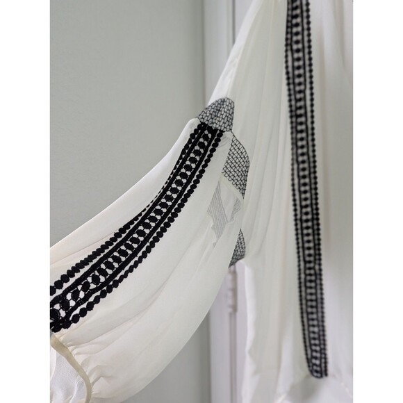 Lane Bryant Boho Sheer Blouse Womens 26/28 Cream Black V-Neck Coachella Festival - Picture 4 of 9